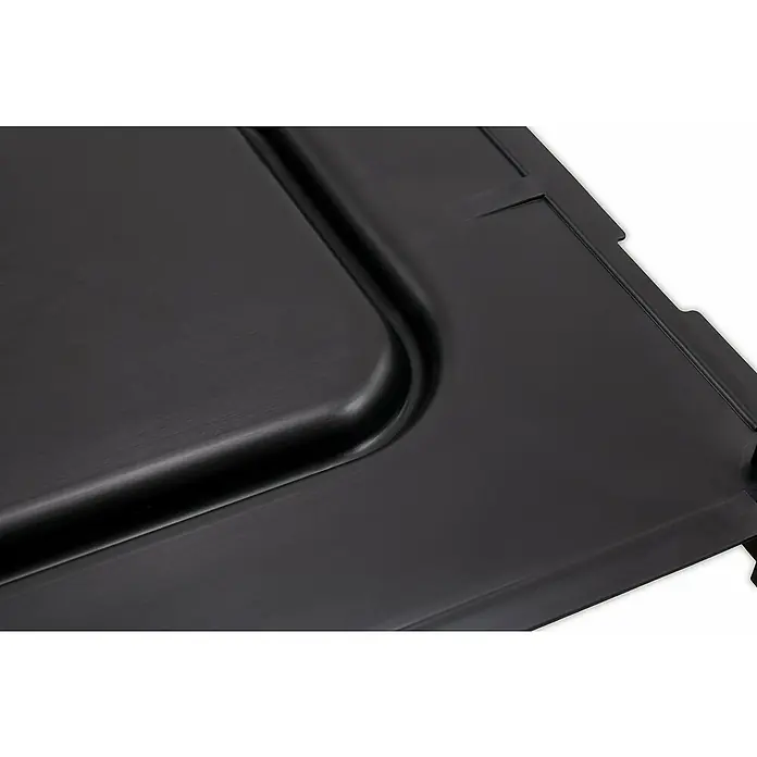 KHW Zwischenboden - Passend für: KHW Hochbeet Demeter schmal, 82 x 44 cm, 2 Stk. - Nahaufnahme eines schwarzen Produkts mit erhöhten Kanten und glatter Oberfläche, ideal für Details.