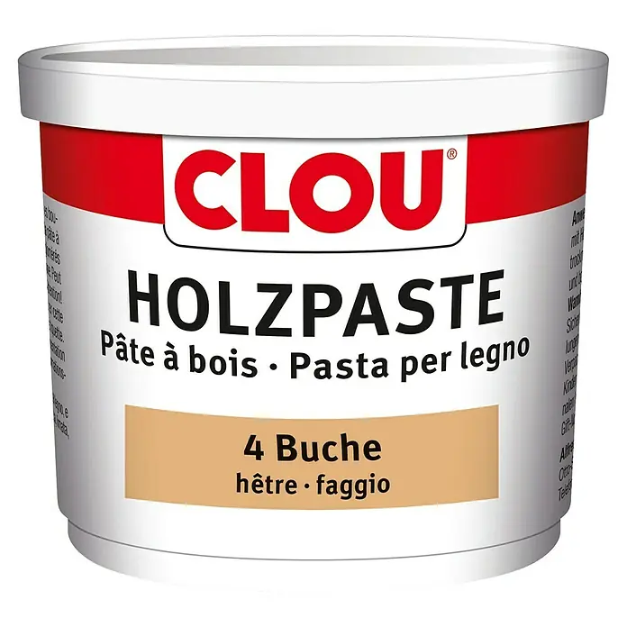 Clou Holzpaste - Buche, 150 g - Abbildung einer Dose CLOU Holzpaste, eine Holzreparaturmasse für Holzarbeiten.