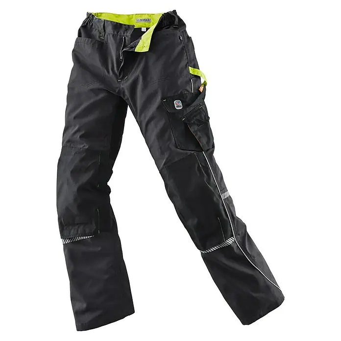 Terrax Workwear Herren-Arbeitshose - 52, Schwarz/Limette - Arbeitshose in Schwarz mit gelben Akzenten, ideal für den professionellen Einsatz. Robust und funktional mit mehreren Taschen und Reflektoren.