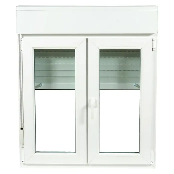 Solid Elements Ventana de PVC practicable-oscilobatiente - 120 x 138 cm, Derecha, Blanco - Ventana con persianas enrollables: Una construcción de ventana blanca con persianas para protección solar y privacidad.
