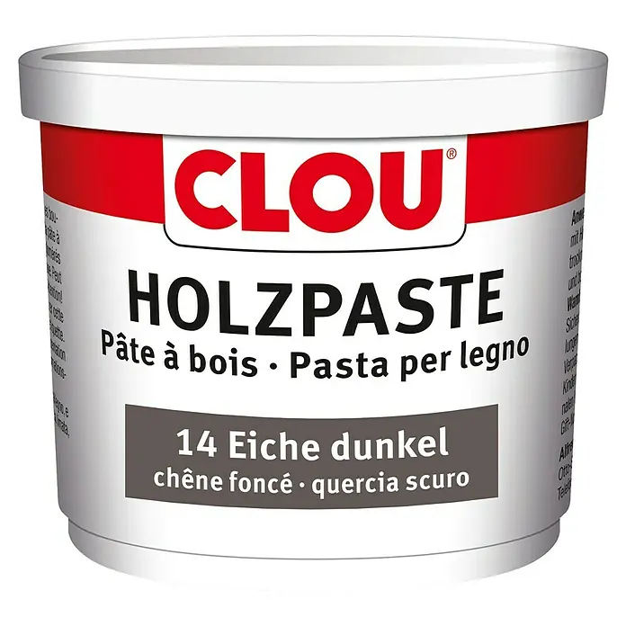Clou Holzpaste - Eiche Dunkel, 150 g - Dose Clou Holzpaste, geeignet zum Ausbessern und Reparieren von Holzoberflächen, Farbton 14 Eiche dunkel, für professionelle und DIY-Anwendungen.