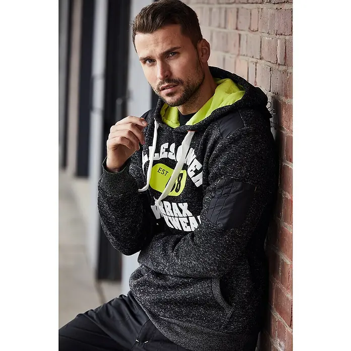 Terrax Workwear Kapuzenpullover - XL, Schwarz/Limette - Grauer Kapuzenpullover mit limettengrünem Innenfutter und Markenlogo, perfekt für einen lässigen und dennoch stilvollen Look.