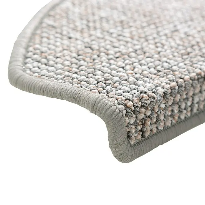 Stufenmatte Rotterdam - 65 x 28 cm, Taupe - Gemusterter Treppenstufen-Teppich in Grau-Beige mit Kanteneinfassung, für Treppen.