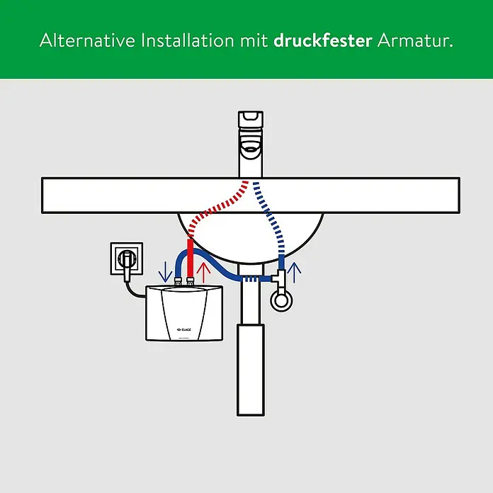 Clage Kleindurchlauferhitzer MCX3 - 3,5 kW, Elektronisch, Geschlossen - Alternative Installation mit druckfester Armatur.