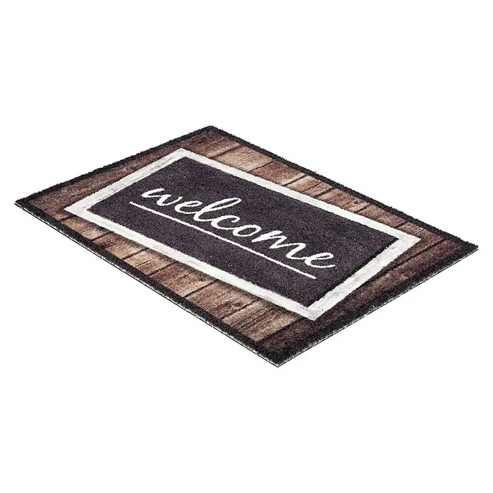 Astra Deco Fußmatte Brush - Schwarz/Braun/Grau, 50 x 70 cm - Die Fußmatte "Welcome" mit Holzrahmen und Schriftzug ist einladend und schützt den Eingangsbereich vor Schmutz. Sie ist robust und pflegeleicht.