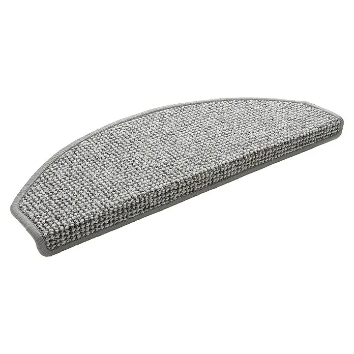 Stufenmatte Rotterdam - 65 x 28 cm, Grau - Graue halbrunde Treppenmatte mit strukturierter Schlingenoberfläche und umrandeten Kanten zum Treppenschutz.