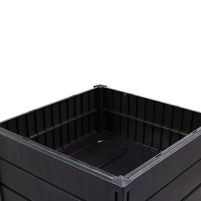 KHW Zwischenboden - Passend für: KHW Hochbeet Demeter M und XL, 82 x 82 cm - Ansicht von oben auf eine schwarze, quadratische Kunststoff-Kompostbox, ideal für Gartenabfälle und Kompostierung im Freien.