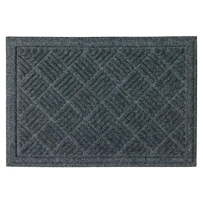 Fußmatte Nub Star - Grau, 63 x 43 cm, 90 % Polyester, 10 % Polypropylen - Dunkelgraue, strukturierte Fußmatte mit geometrischem Muster und Rand, zum Abstreifen von Schuhen am Eingang.