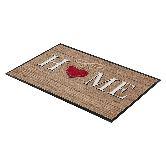 Astra Homelike Fußmatte Home - Beige, 40 x 60 cm, 100 % Polyamid - Fußmatte mit der Aufschrift "Home", einem roten Herz und einer Schleife, die ein gemütliches und einladendes Ambiente schafft.