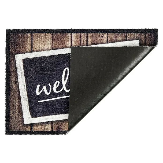 Astra Deco Fußmatte Brush - Schwarz/Braun/Grau, 50 x 70 cm - Diese Fussmatte mit Holzstruktur und der Aufschrift "Welcome" ist ein freundlicher Empfang für jeden Besuch. Die rutschfeste Rückseite sorgt für Sicherheit.