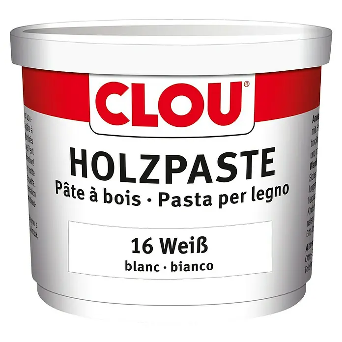 Clou Holzpaste - Weiß, 150 g - Dose Clou Holzpaste 16 Weiß, ideal zum Ausbessern von Holzoberflächen. Perfekt für Reparaturen und zum Füllen von Rissen und Löchern im Innenbereich.