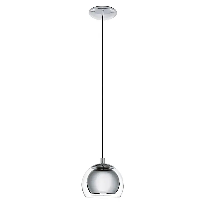 Eglo Pendelleuchte rund Rocamar - Höhe: 110 cm, Silber/Klar, 40 W - Elegante Pendelleuchte mit einem klaren Glaslampenschirm und einer schlanken, modernen Aufhängung. Perfekt für stilvolle Innenräume.