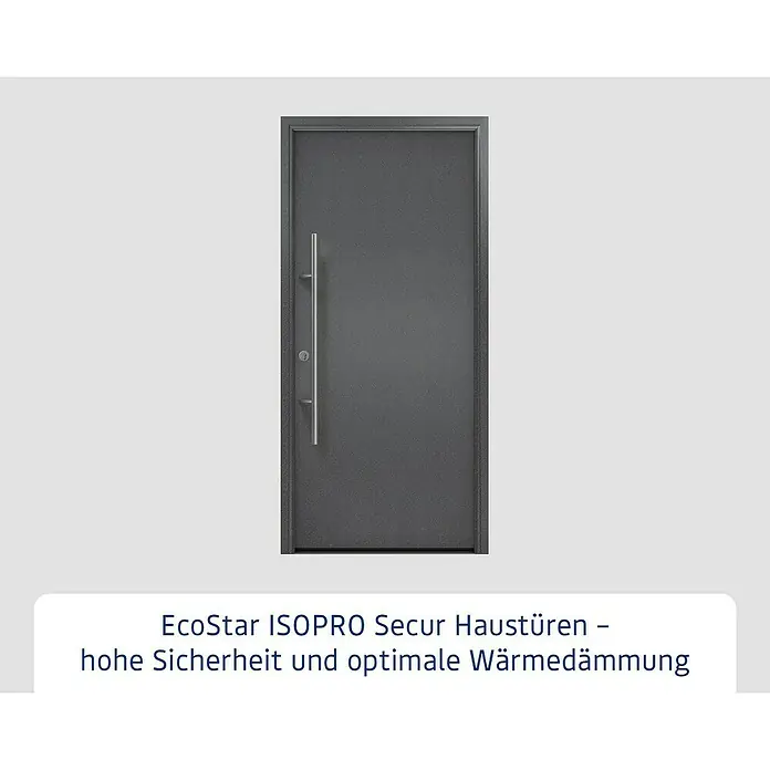Hörmann EcoStar Haustür ISOPRO Secur IPS 010 - 110 x 210 cm, DIN Anschlag: Links, CH 703 Anthrazit Metallic - Dunkelgraue EcoStar ISOPRO Secur Haustür mit langem Silbergriff, für hohe Sicherheit und Dämmung.