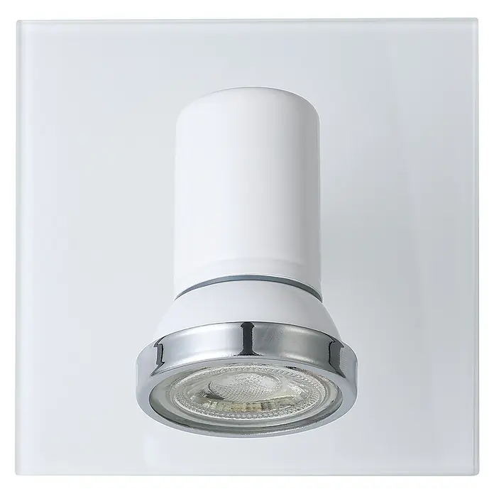 Eglo LED-Wandstrahler Tamara 1 - 3 W, Chrom, Weiß - Nahaufnahme einer weißen Deckenleuchte mit Chromakzenten, die ein modernes und elegantes Design für die Beleuchtung zeigt.