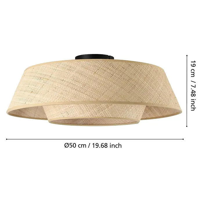 Eglo LED-Deckenleuchte Marford - 60 W, Bast, Durchmesser: 50 cm - Stilvolle Deckenleuchte aus Rattan mit den Maßen Ø50 cm und 19 cm Höhe für eine natürliche Beleuchtung im Raum.
