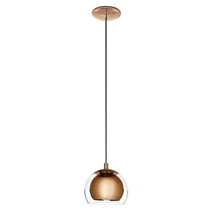 Eglo Pendelleuchte rund Rocamar - Höhe: 110 cm, Kupfer/Klar, 40 W - Elegante Hängeleuchte mit einem klaren Glasschirm und bronzefarbenen Akzenten, die jedem Raum einen Hauch von modernem Stil verleiht.