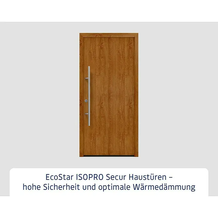 Hörmann EcoStar Haustür ISOPRO Secur IPS 010 - 110 x 210 cm, DIN Anschlag: Links, Golden Oak - EcoStar ISOPRO Secur Haustür aus hellem Holz mit langem Edelstahlgriff.