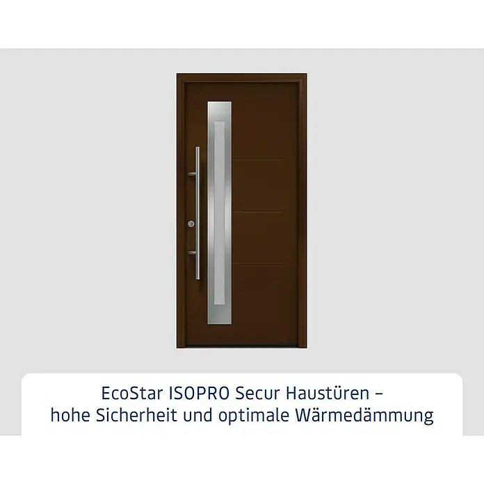 Hörmann EcoStar Haustür ISOPRO Secur IPS 780S - 110 x 210 cm, DIN Anschlag: Links, Terrabraun - Elegante braune Haustür mit senkrechtem Glaselement und modernem Griff für hohe Sicherheit und Wärmedämmung.