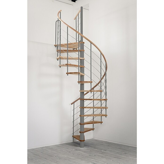 Minka Spindeltreppe Venezia (Durchmesser: 120 cm, Silber, Farbe Stufen: Buche Hell, Geschosshöhe: Max. 309 cm)