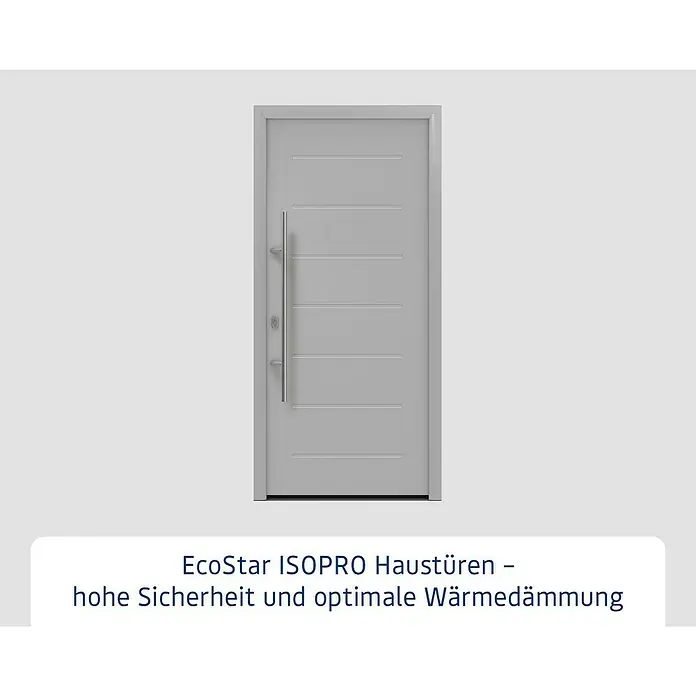 Hörmann EcoStar Haustür ISOPRO IP 015 - 110 x 210 cm, DIN Anschlag: Links, Weißaluminium - Hellgraue moderne Haustür mit horizontalen Rillen und vertikalem Stangengriff, bietet hohe Sicherheit und optimale Wärmedämmung.