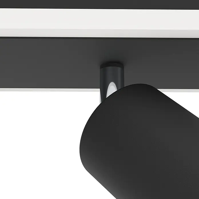 Eglo LED-Deckenstrahler Rimbocchi - 20 W, L x B x H: 46 x 10 x 14 cm, Schwarz, Warmweiß - Nahaufnahme einer modernen, mattschwarzen Deckenleuchte. Das minimalistische Design passt perfekt in moderne Innenräume.