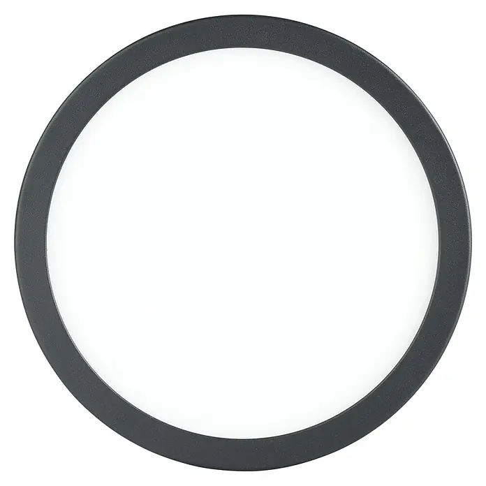 Eglo LED-Deckenleuchte Fueva 5 Sensor - 17 W, Schwarz, Warmweiß, Durchmesser: 21 cm - Nahaufnahme einer runden LED-Deckenleuchte mit einem grauen Rahmen und einem hellen, weißen Diffusor. Ideal für moderne Innenräume.
