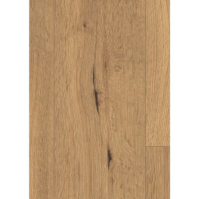 Egger Laminat NatureSense - Wildeiche Natur, Landhausdiele, 1.292 x 193 x 7 mm - Hellbrauner Holzboden mit natürlicher Maserung und sichtbaren Ästen.