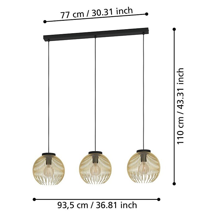 Eglo Venezuela Pendelleuchte (120 W, Schwarz/Gold, E27, Anzahl Leuchtmittel: 3 Stk.) | BAUHAUS