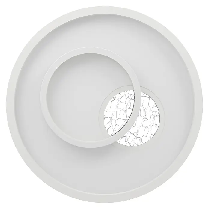 Eglo LED-Deckenleuchte Tiriolo - 14 W, Weiß, Silber, Neutralweiß, Durchmesser: 38 cm - Weißes rundes Dekorationselement mit überlappenden Ringen und einem kleineren Kreis mit Rissmuster.