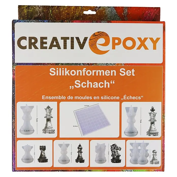 CreativEpoxy Gießform Silikonformen-Set - Schach, Silikon - CreativePoxy silikonformen set für Schachfiguren und Schachbrett, mit Maßen.