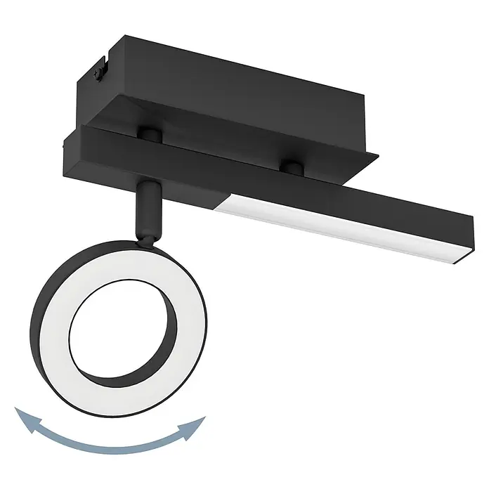 Eglo Cardillio 2 LED-Deckenstrahler - 5,4 W, L x B x H: 22,5 x 6,5 x 16,5 cm, Schwarz, Warmweiß, 2 Stk. - Elegante, schwarze LED-Deckenleuchte mit einem runden, weißen Lichtelement für moderne Innenräume. Die perfekte Beleuchtungslösung für stilvolle Akzente.
