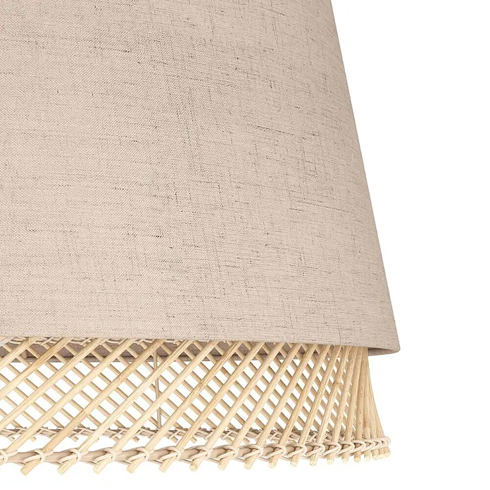 Eglo Tabley Pendelleuchte rund - 40 W, Ø x H: 38 x 110 cm, Schwarz, E27 - Nahaufnahme einer beigen Rattan-Deckenleuchte, die elegantes Design und natürliche Materialien vereint. Perfekt für stilvolle Wohnräume.