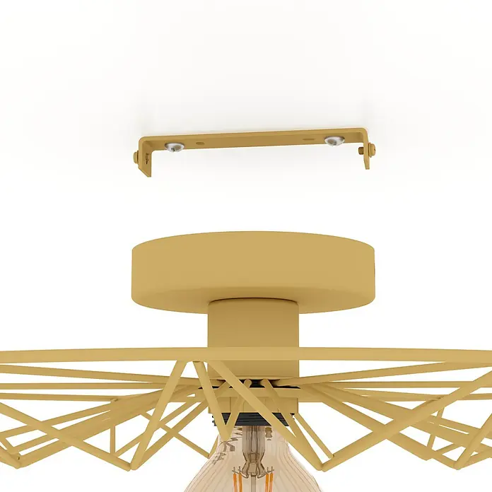 Eglo Wand- & Deckenleuchte CASTANUELO - 40 W, Gold, E27 - Detailaufnahme einer modernen Deckenleuchte in Gold mit einem dekorativen, filigranen Design und einer klaren Glühbirne.