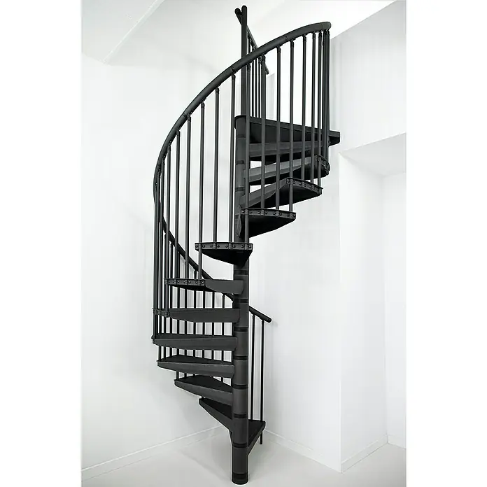 Minka Spindeltreppe Rondo Color - Durchmesser: 160 cm, Anthrazit, Geschosshöhe: 300 cm - Schwarze Wendeltreppe aus Metall mit Geländer für Innenbereiche.