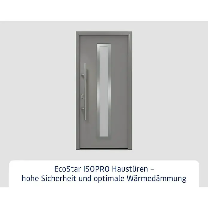 Hörmann EcoStar Haustür ISOPRO IP 700S - 110 x 210 cm, DIN Anschlag: Links, Graualuminium - Graue EcoStar ISOPRO Haustür mit vertikalem Glaseinsatz und Stangengriff, bietet hohe Sicherheit und optimale Wärmedämmung.