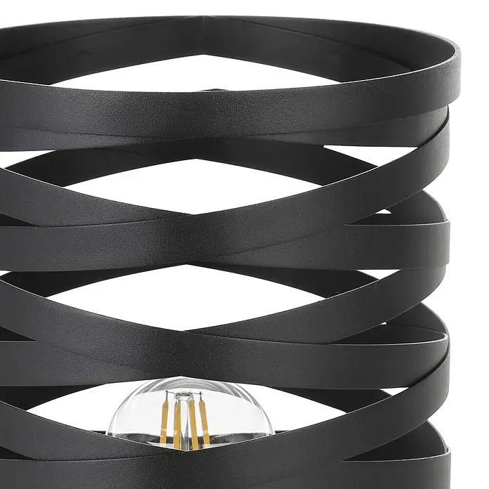 Eglo LED-Tischleuchte Cremella - 40 W, Schwarz, E27, Ø x H: 18 x 29 cm - Nahaufnahme einer dekorativen Spiral-Tischleuchte mit sichtbarer Glühbirne, die ein modernes Designelement zeigt.