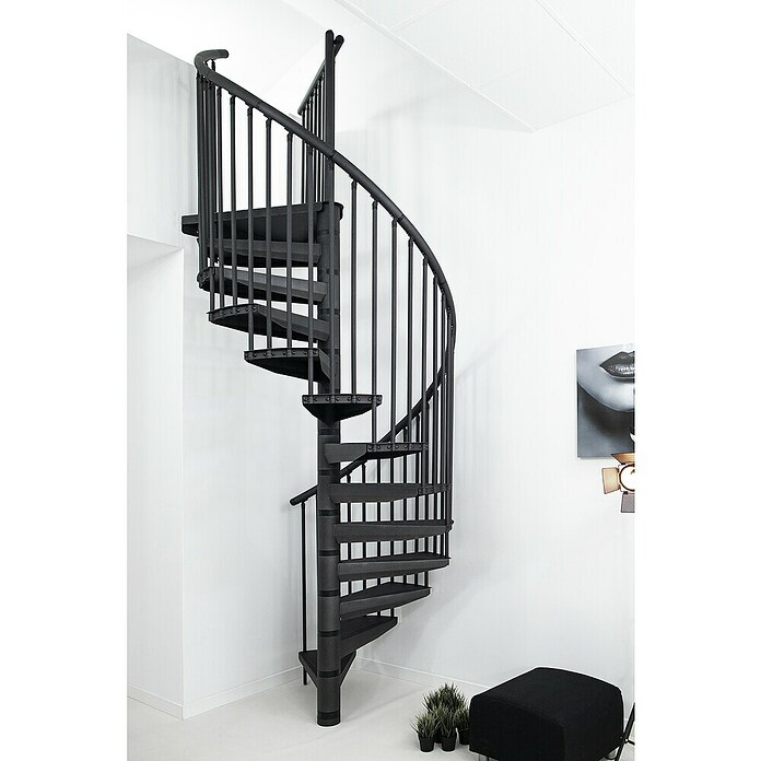 Minka Systemstahlspindeltreppe Rondo Color (Durchmesser: 160 cm, Anthrazit, Geschosshöhe: Max. 300 cm)