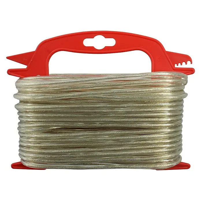 Stabilit Cuerda de tender - Ø x L: 5 mm x 2.000 cm - Cordel transparente enrollado con mango rojo para un fácil uso, ideal para jardinería y manualidades.