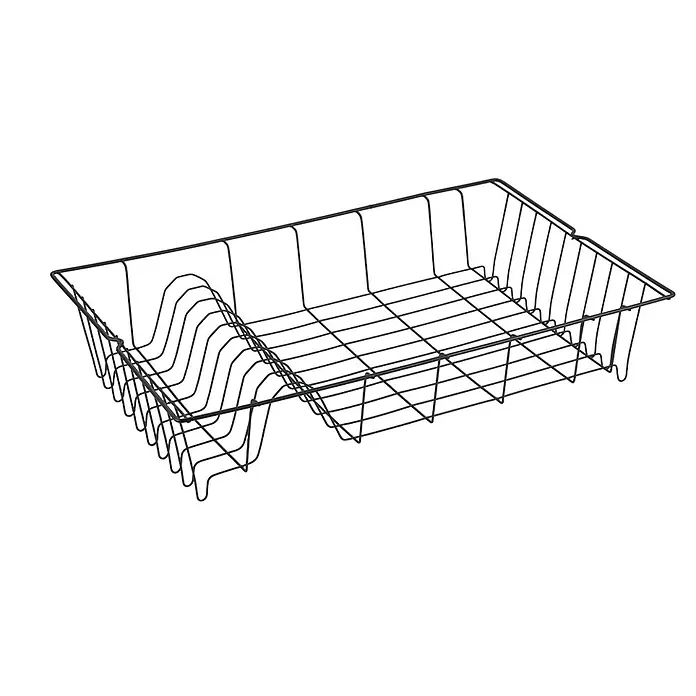 Metaltex Geschirrkorb Brema Lava - L x B x H: 47,6 x 30,5 x 10,5 cm, Metall - Schwarzes Draht-Abtropfgestell mit Teller- und Tassenfächern.
