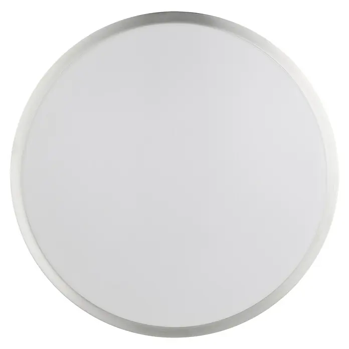 Eglo LED-Wand- & Deckenleuchte Competa 1 - 24 W, Weiß/Silber, 430 mm - Nahaufnahme einer runden, flachen Deckenleuchte mit einer weißen Abdeckung und einem schmalen, silbernen Rahmen vor einem dunklen Hintergrund.