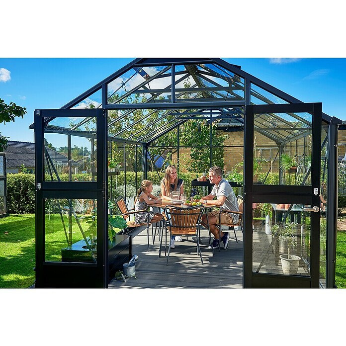 Juliana Gewächshaus Premium (4,39 x 2,96 x 2,67 m, Sicherheitsglas, Glasstärke: 3 mm, Anthrazit/Schwarz)