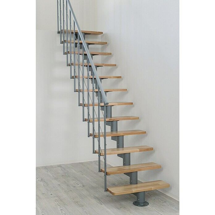 Minka Mittelholmtreppe Comfort (Breite: 80 cm, Silber, Farbe Stufen: Buche Natur, Geschosshöhe: Max. 312 cm)
