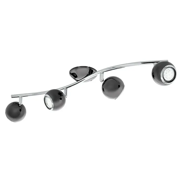 Eglo LED-Deckenstrahler BIMEDA - 12 W, Nickel-nero/Chrom, 4 Stk. - Nahaufnahme einer modernen, schwarzen Strahlerlampe mit Chromdetails, die ein elegantes und helles Beleuchtungselement darstellt.