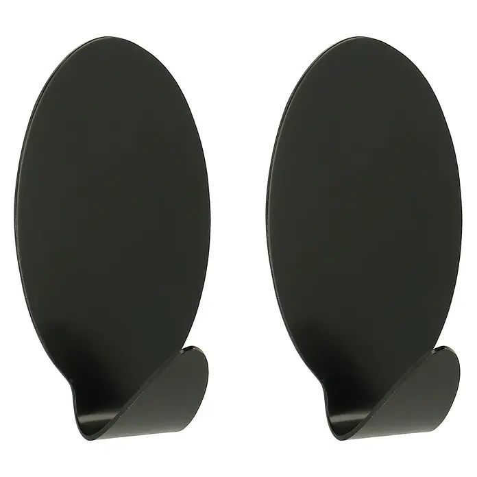 Metaltex Aufhängehaken Jumbo - Schwarz, 2,5 x 3,4 cm, 2 Stk., Stahl - Zwei schwarze ovale Wandhaken.