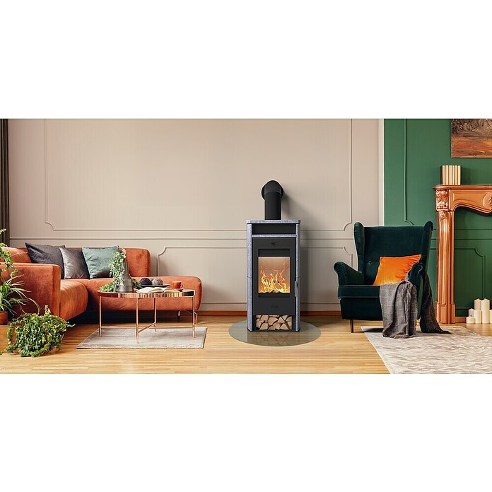 Kaminofen Santa Fe (6 kW, Raumheizvermögen: 108 m³, Material Verkleidung: Speckstein, Schwarz) | BAUHAUS