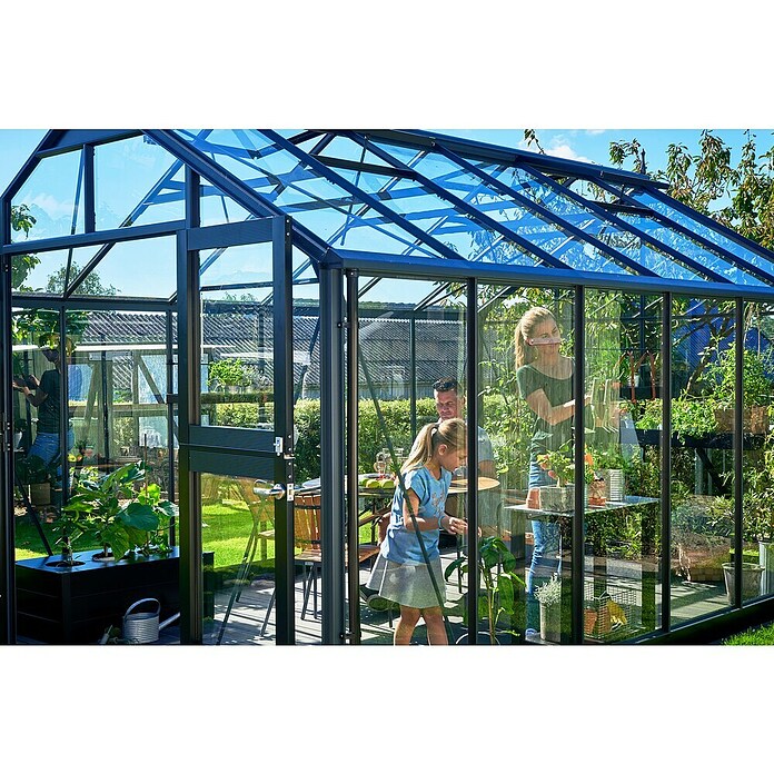 Juliana Gewächshaus Premium (4,39 x 2,96 x 2,67 m, Sicherheitsglas, Glasstärke: 3 mm, Anthrazit/Schwarz)