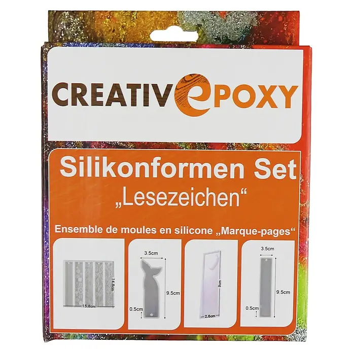 CreativEpoxy Gießform Silikonformen-Set - Lesezeichen, Silikon - Silikonformen-Set für Lesezeichen in verschiedenen Formen, darunter rechteckig und Meerjungfrauenflossen-Design.