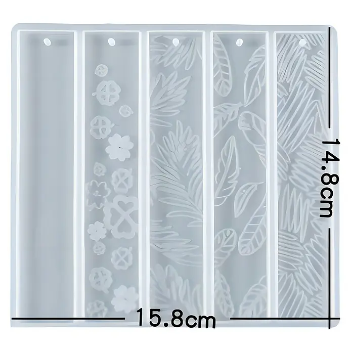CreativEpoxy Gießform Silikonformen-Set - Lesezeichen, Silikon - Weiße Silikon-Lesezeichenform mit fünf Fächern, verschiedenen Mustern, 15,8x14,8cm.