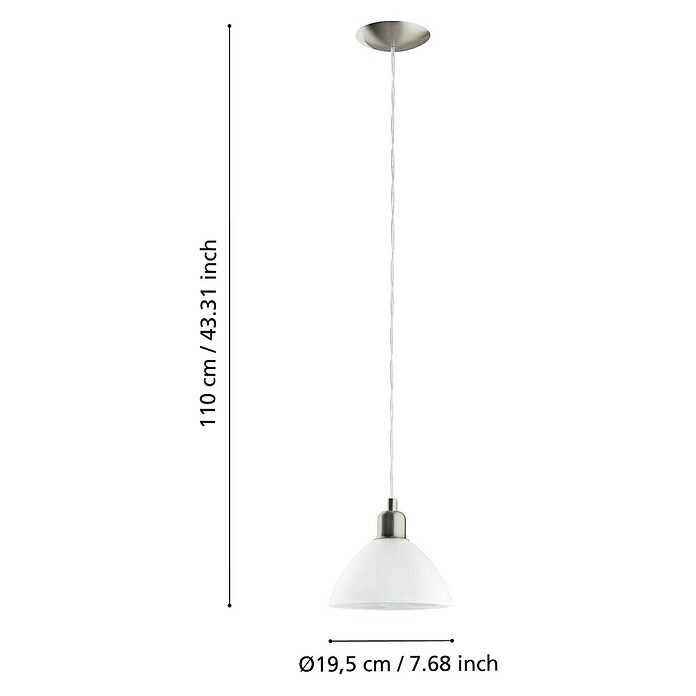 Eglo Pendelleuchte rund Brenda (1-flammig, Durchmesser: 19,5 cm, Max. Leistung: 60 W, Weiß satiniert)