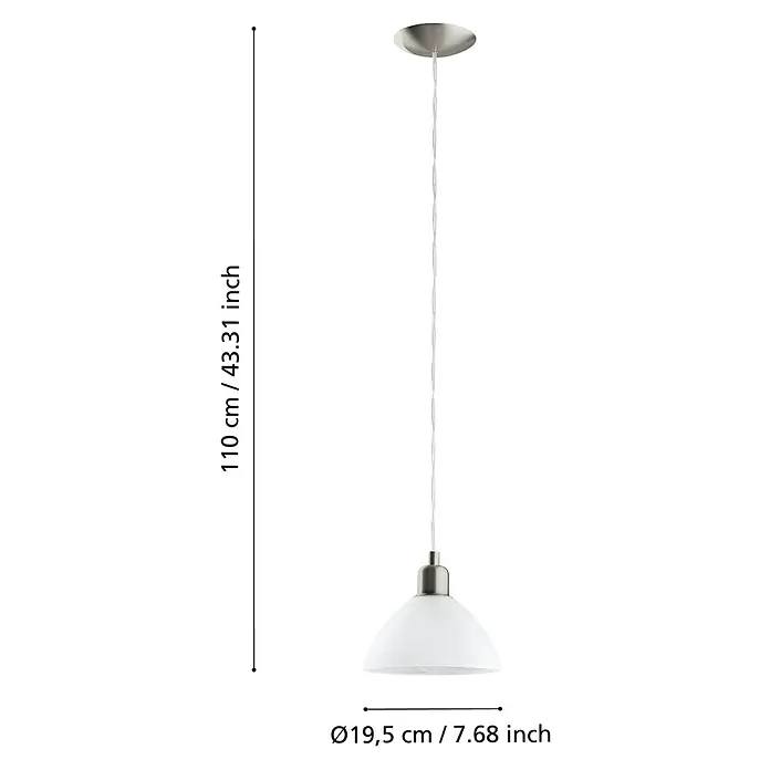 Eglo Pendelleuchte rund Brenda - Durchmesser: 195 mm - Elegante Pendelleuchte mit mattierter Glaskuppel und silberfarbenen Akzenten. Perfekt für moderne Wohnräume und Essbereiche.
